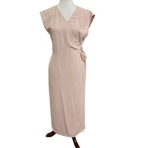 Everlane Japanese GoWeave Wrap Midi Dress Pockets Pale Pink Sleeveless Size 6